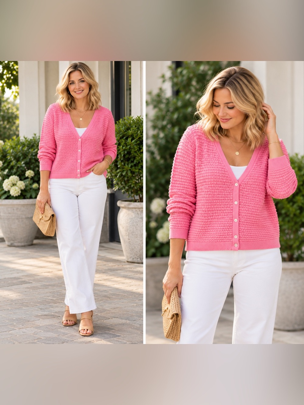 Draper James RSVP Pink Textured Knit Button Front Cardigan Sweater XL